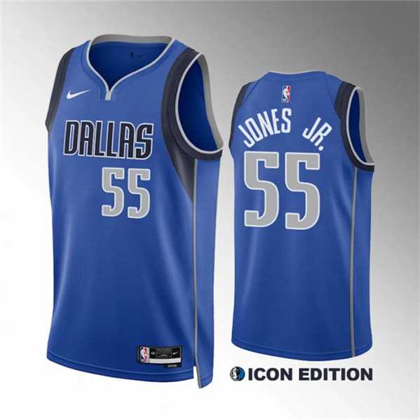 Mens Dallas Mavericks #55 Derrick Jones Jr Blue Icon Edition Stitched Basketball Jersey Dzhi